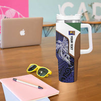 Personalised PNG Manus Province Tumbler With Handle Bird of Paradise Tattoo Flag Motif - Polynesian Pride