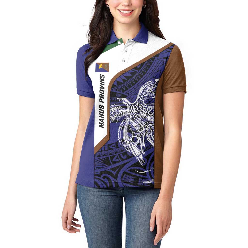 Personalised PNG Manus Province Women Polo Shirt Bird of Paradise Tattoo Flag Motif - Polynesian Pride