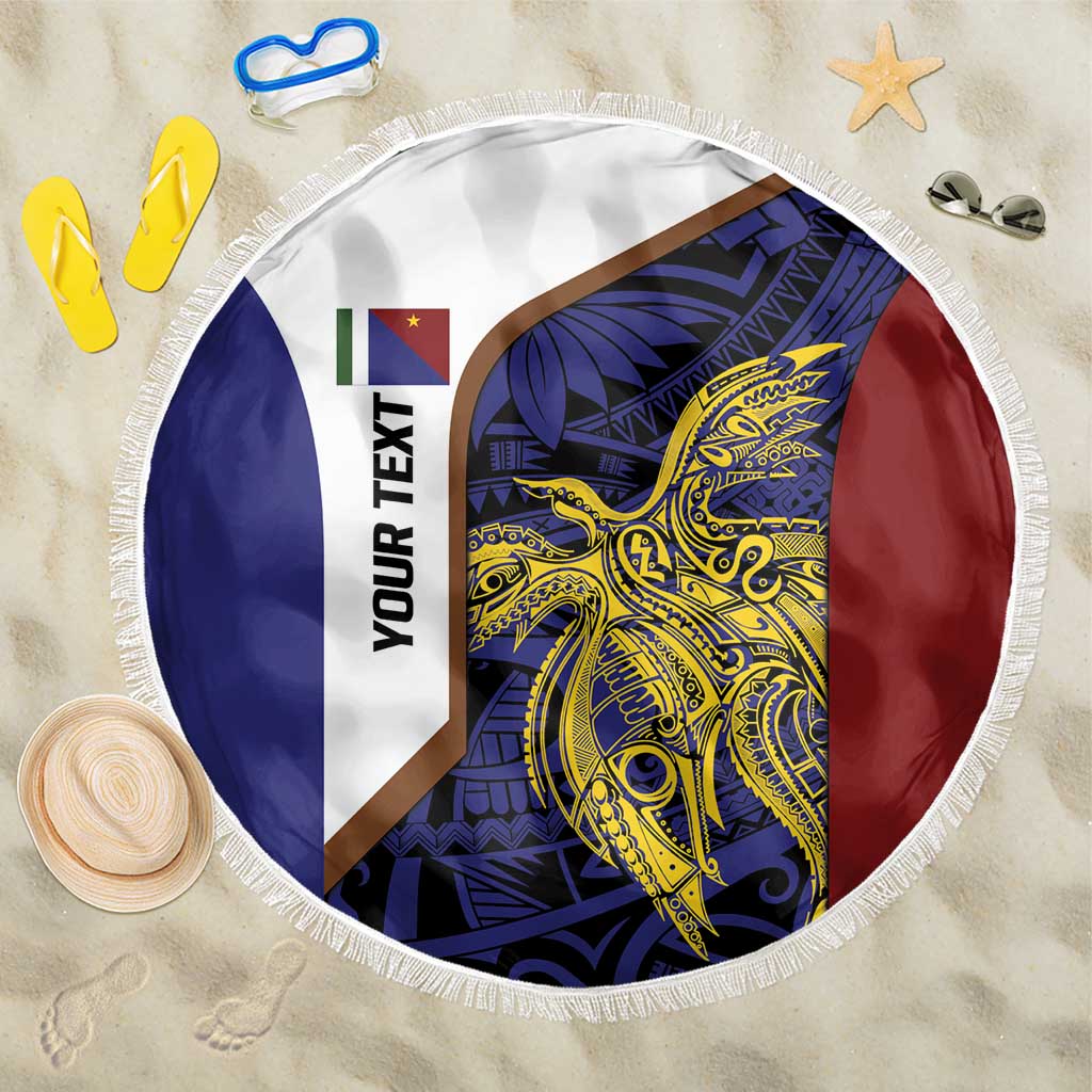 Personalised PNG Milne Bay Province Beach Blanket Bird of Paradise Tattoo Flag Motif LT9 One Size 150cm Blue - Polynesian Pride