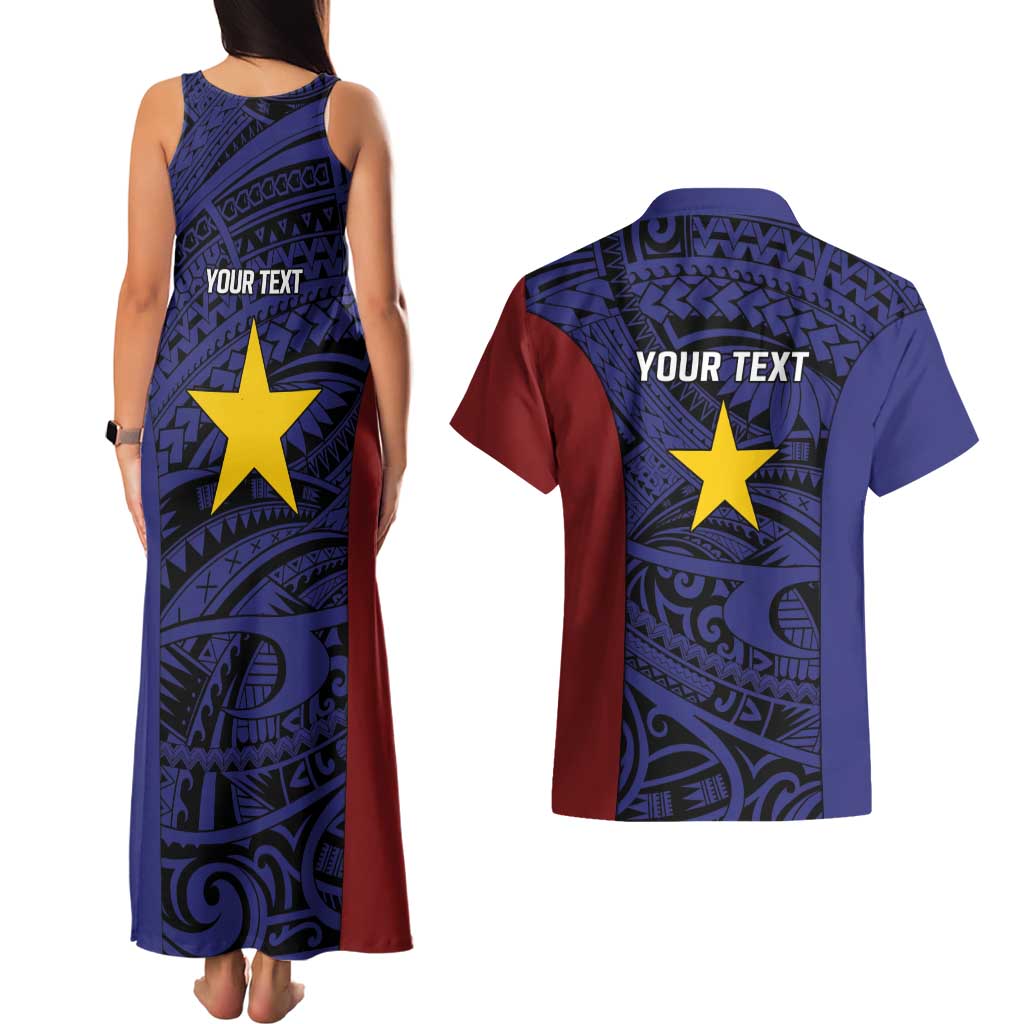 Personalised PNG Milne Bay Province Couples Matching Tank Maxi Dress and Hawaiian Shirt Bird of Paradise Tattoo Flag Motif - Polynesian Pride