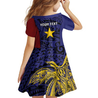 Personalised PNG Milne Bay Province Family Matching Off The Shoulder Long Sleeve Dress and Hawaiian Shirt Bird of Paradise Tattoo Flag Motif - Polynesian Pride