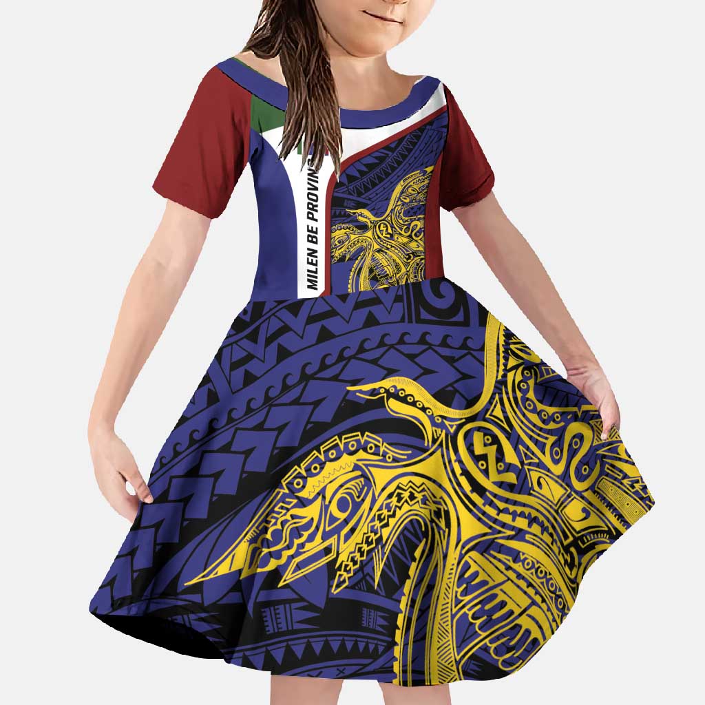 Personalised PNG Milne Bay Province Family Matching Off Shoulder Maxi Dress and Hawaiian Shirt Bird of Paradise Tattoo Flag Motif - Polynesian Pride