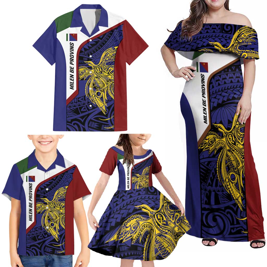 Personalised PNG Milne Bay Province Family Matching Off Shoulder Maxi Dress and Hawaiian Shirt Bird of Paradise Tattoo Flag Motif LT9 - Polynesian Pride