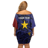 Personalised PNG Milne Bay Province Family Matching Off Shoulder Short Dress and Hawaiian Shirt Bird of Paradise Tattoo Flag Motif - Polynesian Pride