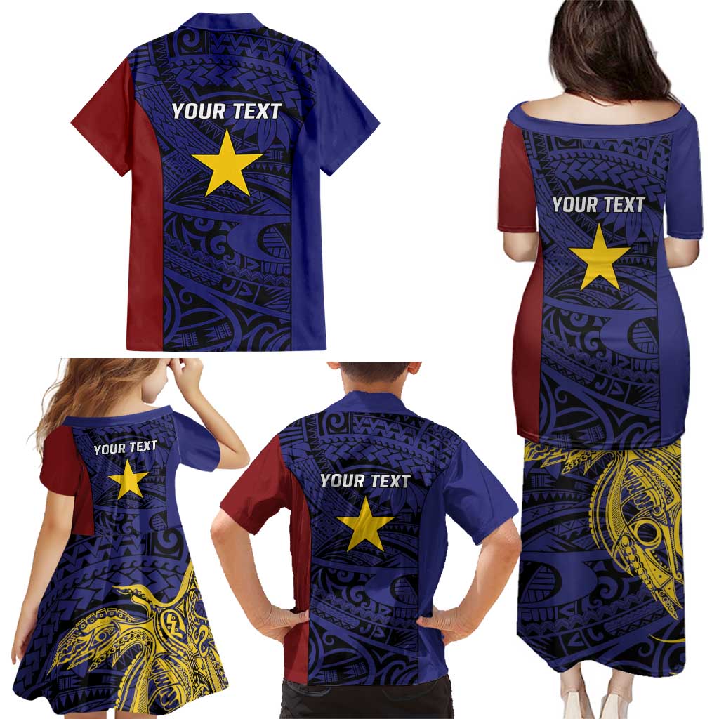 Personalised PNG Milne Bay Province Family Matching Puletasi and Hawaiian Shirt Bird of Paradise Tattoo Flag Motif - Polynesian Pride