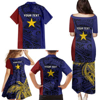 Personalised PNG Milne Bay Province Family Matching Puletasi and Hawaiian Shirt Bird of Paradise Tattoo Flag Motif - Polynesian Pride