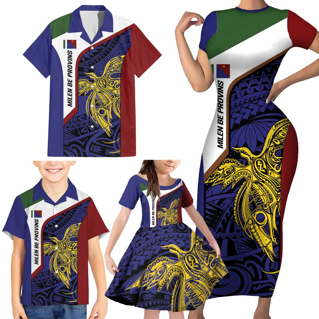 Personalised PNG Milne Bay Province Family Matching Short Sleeve Bodycon Dress and Hawaiian Shirt Bird of Paradise Tattoo Flag Motif LT9 - Polynesian Pride