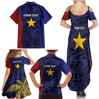 Personalised PNG Milne Bay Province Family Matching Summer Maxi Dress and Hawaiian Shirt Bird of Paradise Tattoo Flag Motif - Polynesian Pride