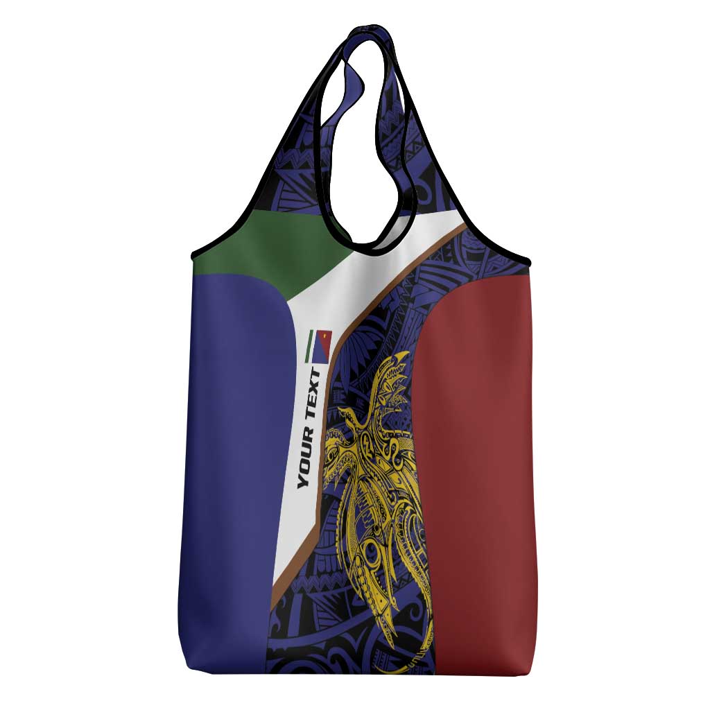 Personalised PNG Milne Bay Province Grocery Bag Bird of Paradise Tattoo Flag Motif - Polynesian Pride
