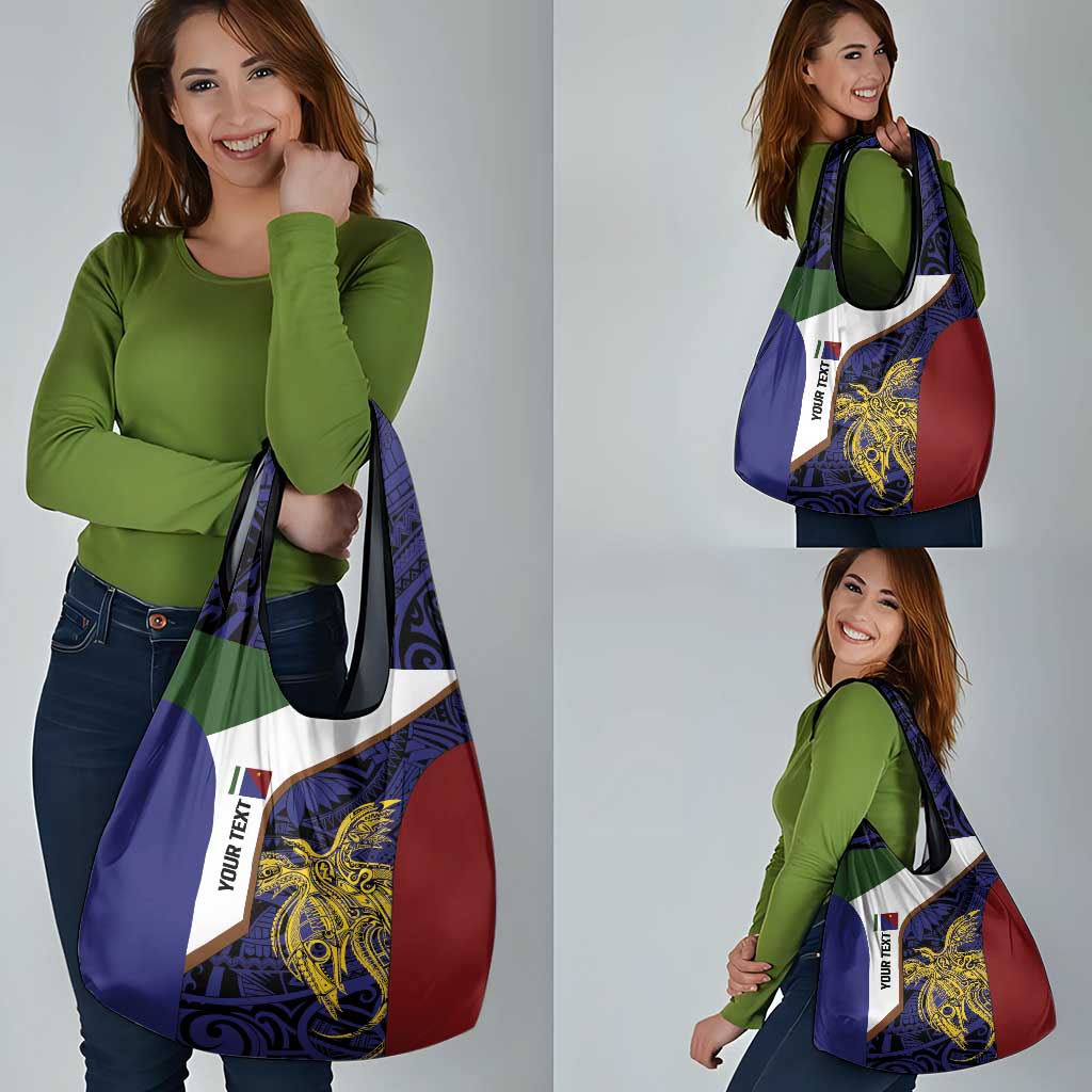 Personalised PNG Milne Bay Province Grocery Bag Bird of Paradise Tattoo Flag Motif - Polynesian Pride