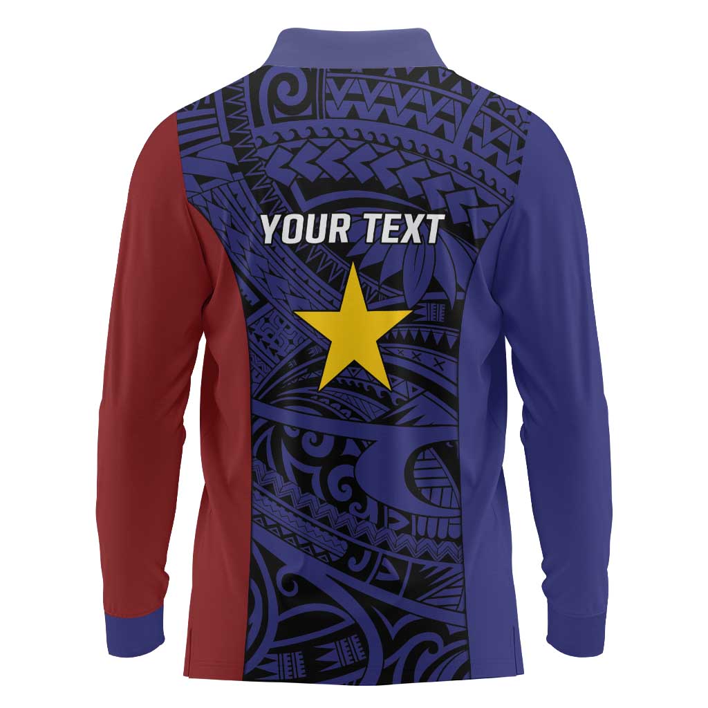 Personalised PNG Milne Bay Province Long Sleeve Polo Shirt Bird of Paradise Tattoo Flag Motif - Polynesian Pride