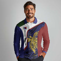Personalised PNG Milne Bay Province Long Sleeve Polo Shirt Bird of Paradise Tattoo Flag Motif - Polynesian Pride