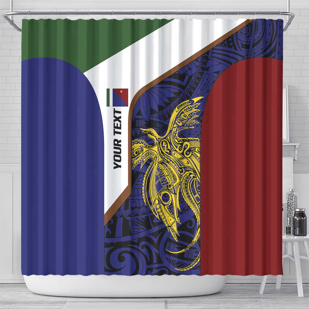 Personalised PNG Milne Bay Province Shower Curtain Bird of Paradise Tattoo Flag Motif - Polynesian Pride