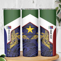 Personalised PNG Milne Bay Province Skinny Tumbler Bird of Paradise Tattoo Flag Motif - Polynesian Pride