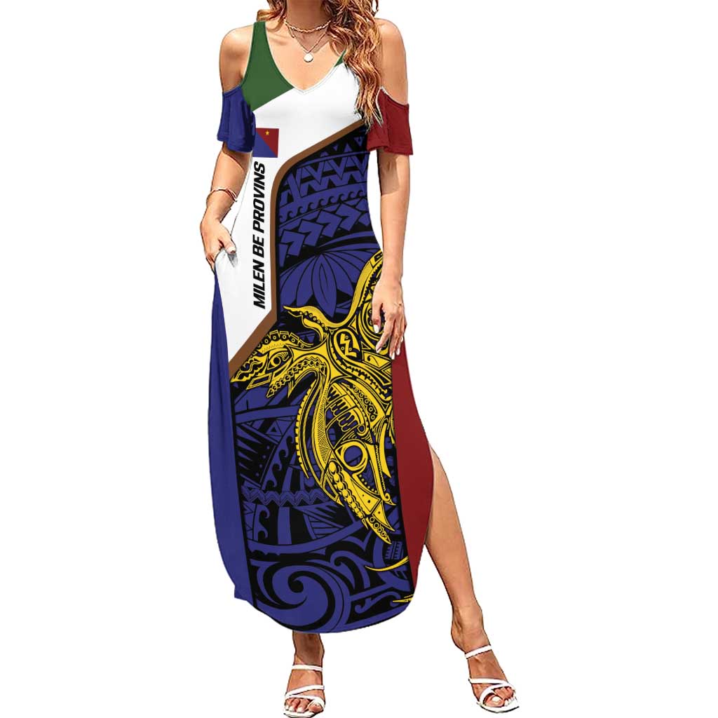 Personalised PNG Milne Bay Province Summer Maxi Dress Bird of Paradise Tattoo Flag Motif LT9 Women Blue - Polynesian Pride