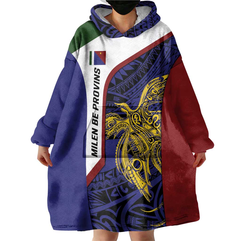 Personalised PNG Milne Bay Province Wearable Blanket Hoodie Bird of Paradise Tattoo Flag Motif - Polynesian Pride