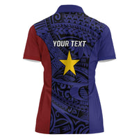 Personalised PNG Milne Bay Province Women Polo Shirt Bird of Paradise Tattoo Flag Motif - Polynesian Pride