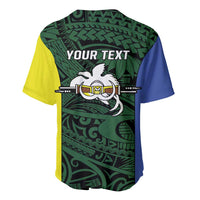 Personalised PNG Morobe Province Baseball Jersey Bird of Paradise Tattoo Flag Motif - Polynesian Pride