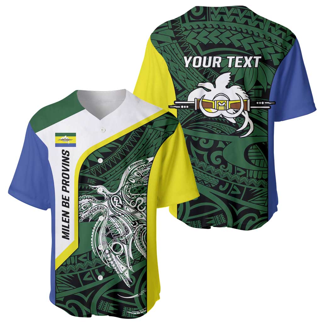 Personalised PNG Morobe Province Baseball Jersey Bird of Paradise Tattoo Flag Motif - Polynesian Pride