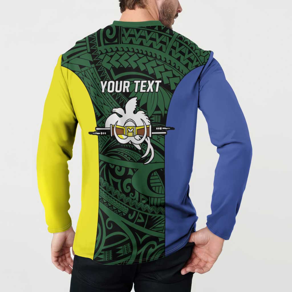 Personalised PNG Morobe Province Button Sweatshirt Bird of Paradise Tattoo Flag Motif LT9 - Polynesian Pride