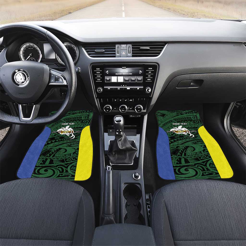 Personalised PNG Morobe Province Car Mats Bird of Paradise Tattoo Flag Motif LT9 Set 2pcs - Front Green - Polynesian Pride