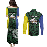 Personalised PNG Morobe Province Couples Matching Puletasi and Long Sleeve Button Shirt Bird of Paradise Tattoo Flag Motif LT9 - Polynesian Pride