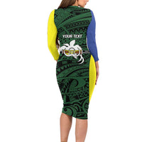 Personalised PNG Morobe Province Family Matching Long Sleeve Bodycon Dress and Hawaiian Shirt Bird of Paradise Tattoo Flag Motif LT9 - Polynesian Pride