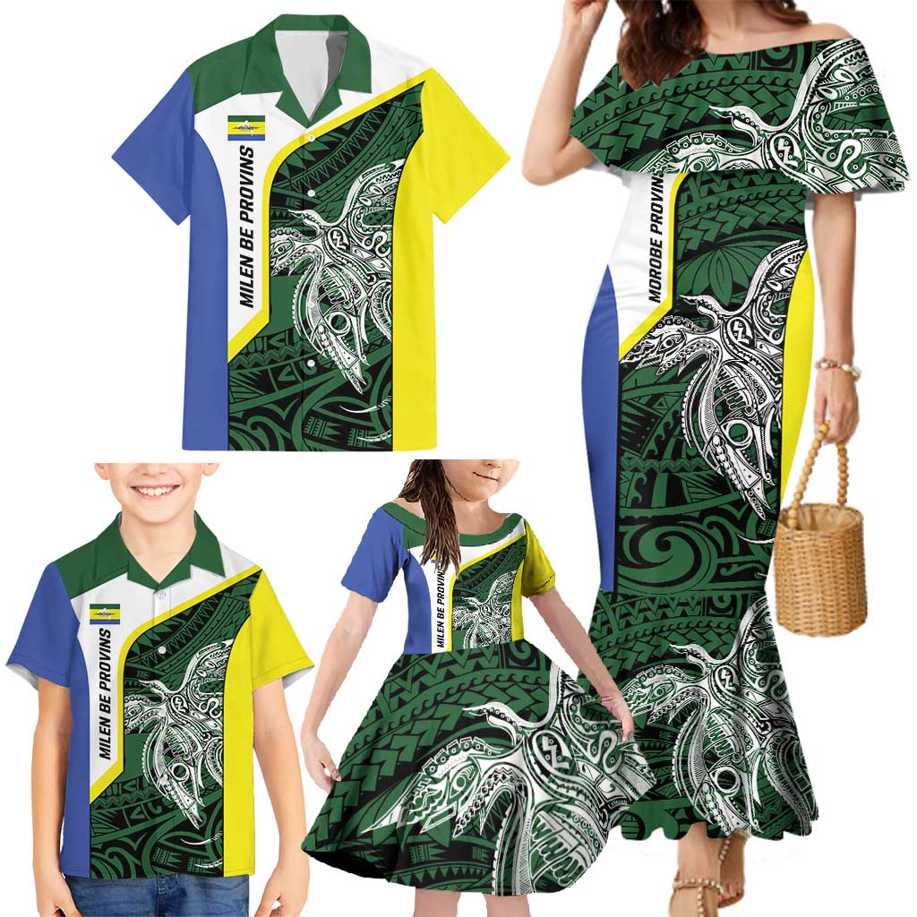 Personalised PNG Morobe Province Family Matching Mermaid Dress and Hawaiian Shirt Bird of Paradise Tattoo Flag Motif LT9 - Polynesian Pride