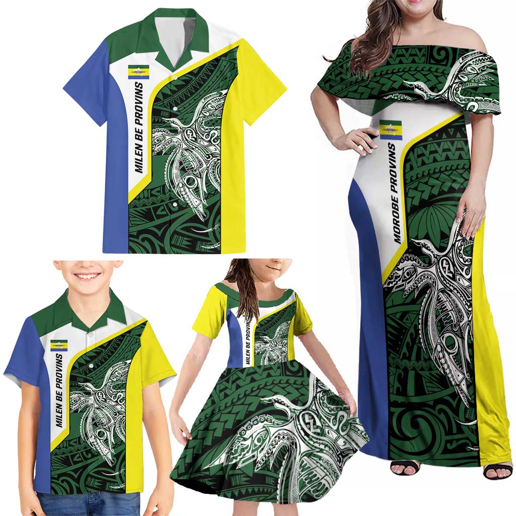 Personalised PNG Morobe Province Family Matching Off Shoulder Maxi Dress and Hawaiian Shirt Bird of Paradise Tattoo Flag Motif LT9 - Polynesian Pride