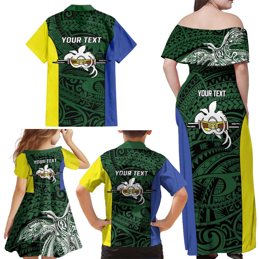 Personalised PNG Morobe Province Family Matching Off Shoulder Maxi Dress and Hawaiian Shirt Bird of Paradise Tattoo Flag Motif LT9 - Polynesian Pride