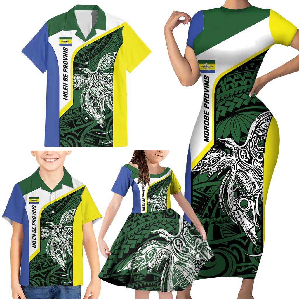 Personalised PNG Morobe Province Family Matching Short Sleeve Bodycon Dress and Hawaiian Shirt Bird of Paradise Tattoo Flag Motif LT9 - Polynesian Pride