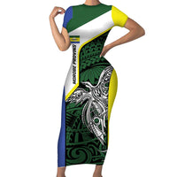 Personalised PNG Morobe Province Family Matching Short Sleeve Bodycon Dress and Hawaiian Shirt Bird of Paradise Tattoo Flag Motif LT9 Mom's Dress Green - Polynesian Pride