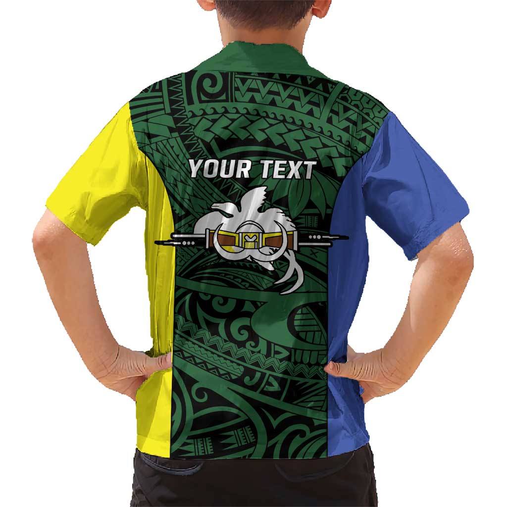 Personalised PNG Morobe Province Kid Hawaiian Shirt Bird of Paradise Tattoo Flag Motif - Polynesian Pride