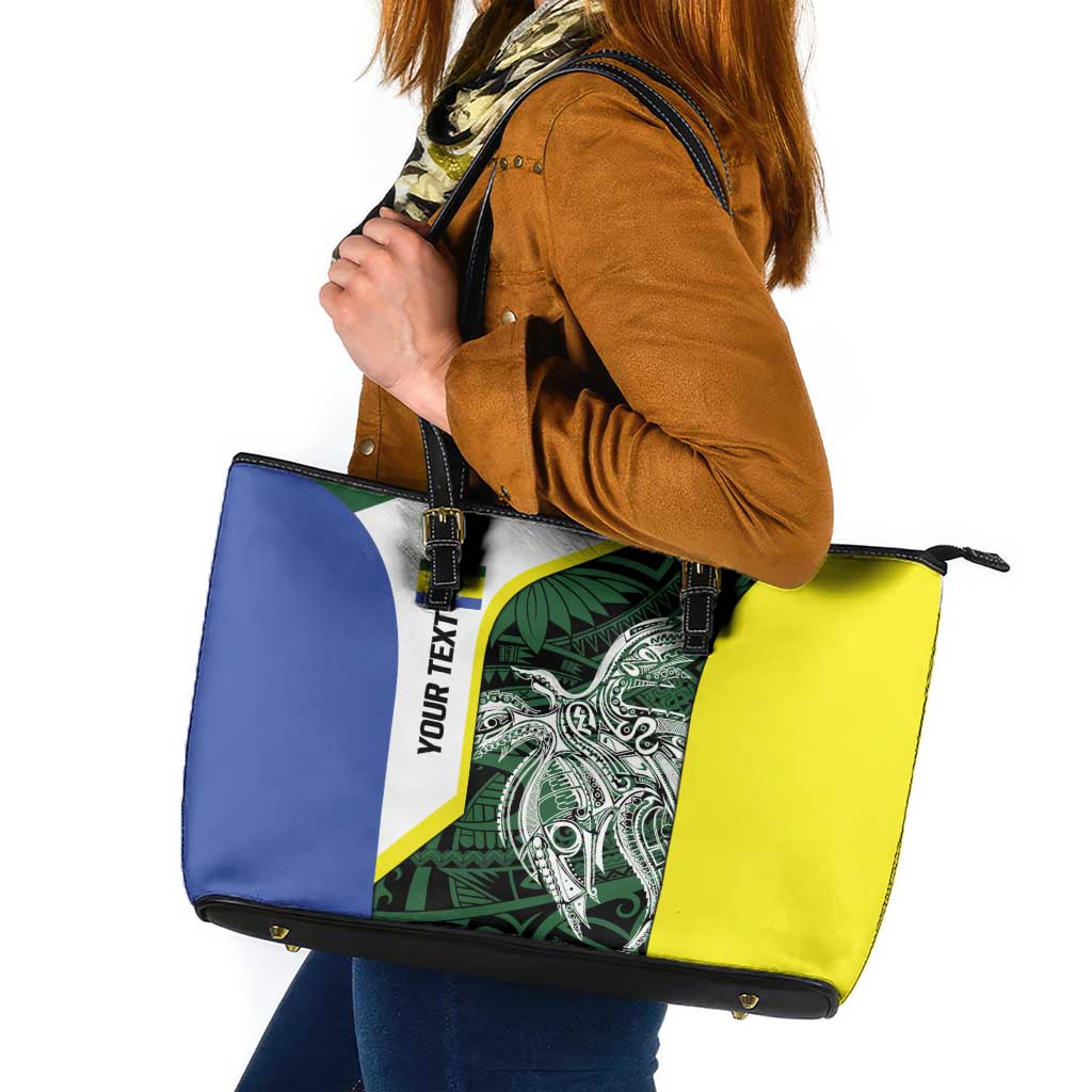 Personalised PNG Morobe Province Leather Tote Bag Bird of Paradise Tattoo Flag Motif - Polynesian Pride