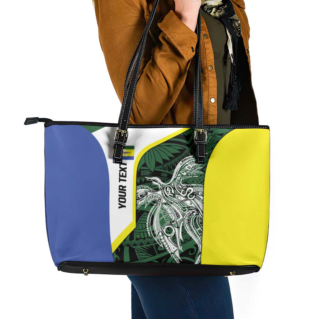 Personalised PNG Morobe Province Leather Tote Bag Bird of Paradise Tattoo Flag Motif - Polynesian Pride