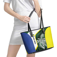 Personalised PNG Morobe Province Leather Tote Bag Bird of Paradise Tattoo Flag Motif - Polynesian Pride