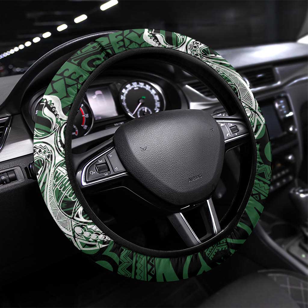 PNG Morobe Province Steering Wheel Cover Bird of Paradise Tattoo Flag Motif LT9 Universal Fit Green - Polynesian Pride