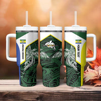 Personalised PNG Morobe Province Tumbler With Handle Bird of Paradise Tattoo Flag Motif - Polynesian Pride