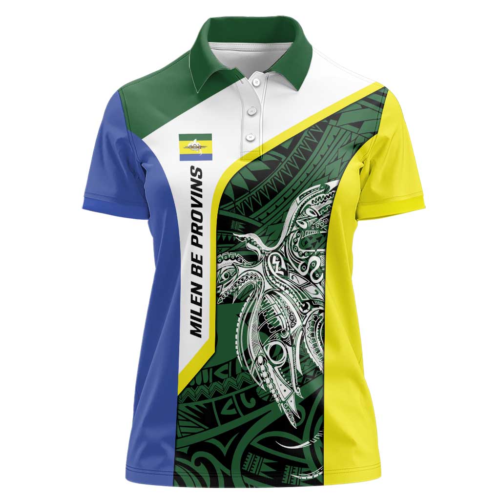 Personalised PNG Morobe Province Women Polo Shirt Bird of Paradise Tattoo Flag Motif - Polynesian Pride