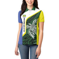 Personalised PNG Morobe Province Women Polo Shirt Bird of Paradise Tattoo Flag Motif - Polynesian Pride