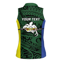 Personalised PNG Morobe Province Women Sleeveless Polo Shirt Bird of Paradise Tattoo Flag Motif - Polynesian Pride