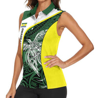 Personalised PNG Morobe Province Women Sleeveless Polo Shirt Bird of Paradise Tattoo Flag Motif - Polynesian Pride