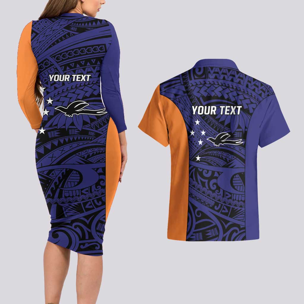 Personalised PNG New Ireland Couples Matching Long Sleeve Bodycon Dress and Hawaiian Shirt Bird of Paradise Tattoo Flag Motif LT9 - Polynesian Pride