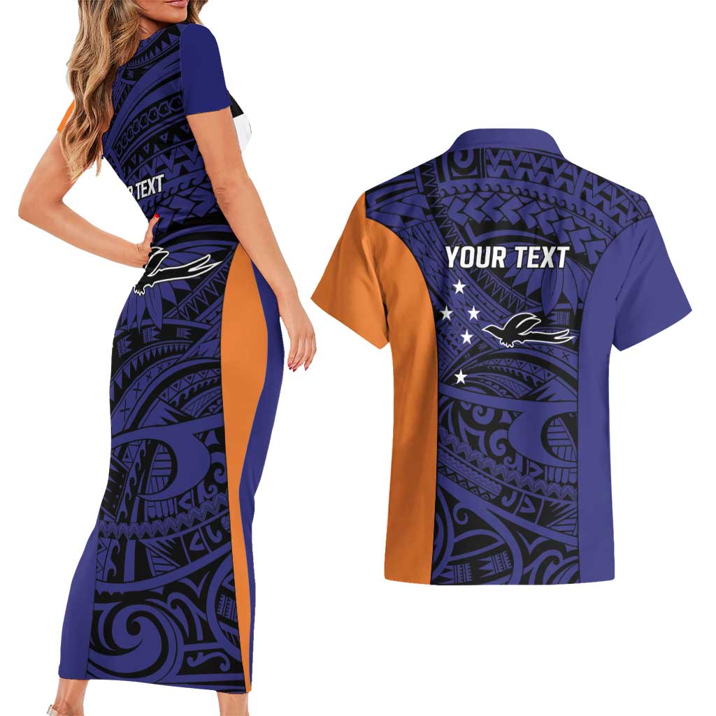 Personalised PNG New Ireland Couples Matching Short Sleeve Bodycon Dress and Hawaiian Shirt Bird of Paradise Tattoo Flag Motif LT9 - Polynesian Pride