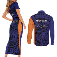 Personalised PNG New Ireland Couples Matching Short Sleeve Bodycon Dress and Long Sleeve Button Shirt Bird of Paradise Tattoo Flag Motif LT9 - Polynesian Pride