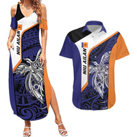 Personalised PNG New Ireland Couples Matching Summer Maxi Dress and Hawaiian Shirt Bird of Paradise Tattoo Flag Motif LT9 Orange - Polynesian Pride