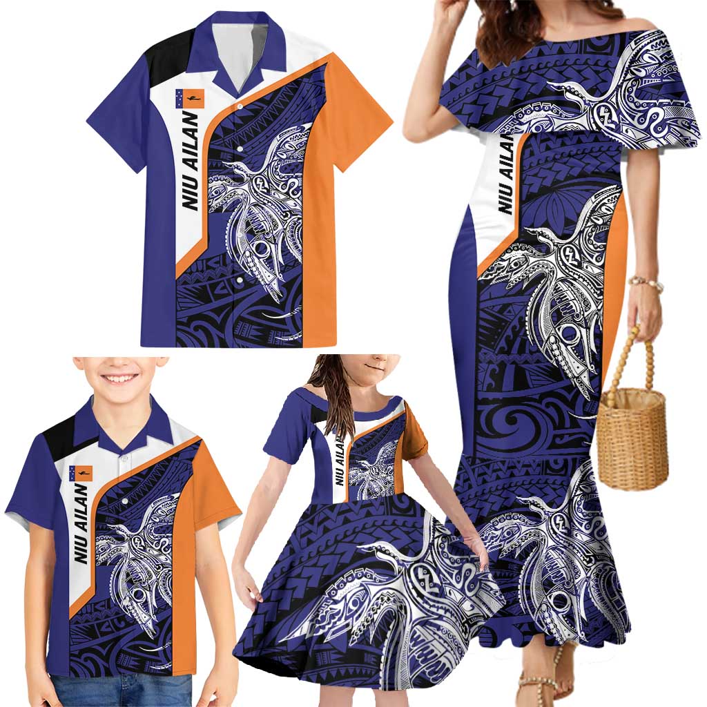 Personalised PNG New Ireland Family Matching Mermaid Dress and Hawaiian Shirt Bird of Paradise Tattoo Flag Motif LT9 - Polynesian Pride