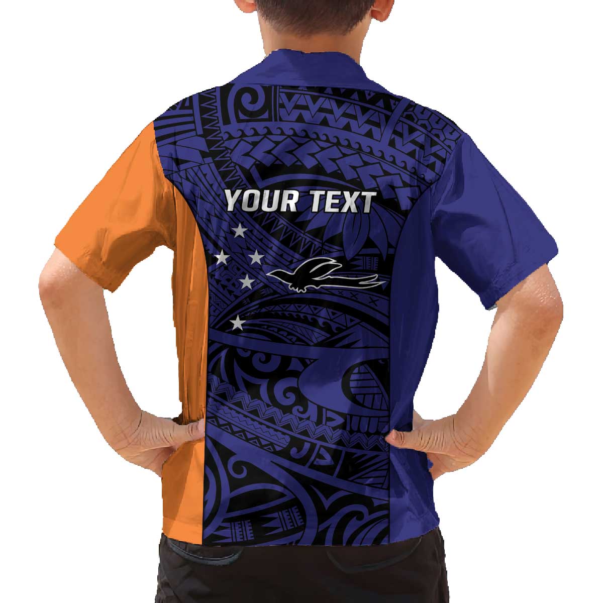 Personalised PNG New Ireland Family Matching Off The Shoulder Long Sleeve Dress and Hawaiian Shirt Bird of Paradise Tattoo Flag Motif LT9 - Polynesian Pride