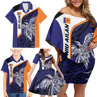 Personalised PNG New Ireland Family Matching Off Shoulder Short Dress and Hawaiian Shirt Bird of Paradise Tattoo Flag Motif LT9 - Polynesian Pride