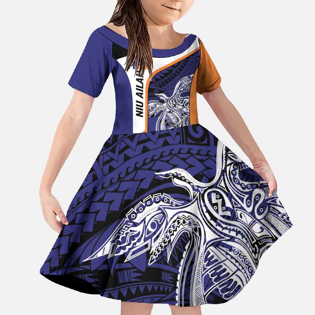 Personalised PNG New Ireland Family Matching Short Sleeve Bodycon Dress and Hawaiian Shirt Bird of Paradise Tattoo Flag Motif LT9 Daughter's Dress Orange - Polynesian Pride